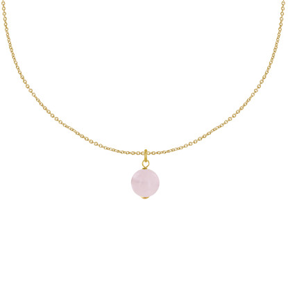 Collier Plaqué Or Pendentif Perle de Quartz Rose