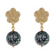 Boucles d'Oreilles Clous Métal Doré Fleur et Perle de Nacre Facettée