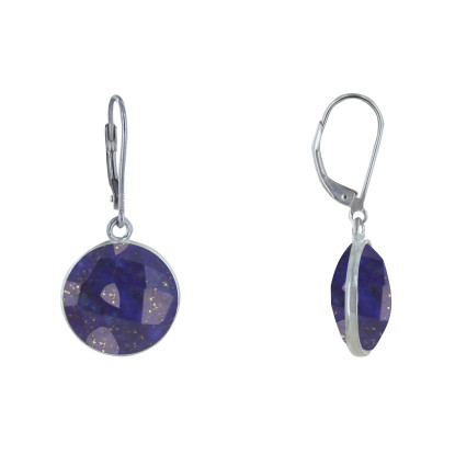 Boucles d'Oreilles Argent Disque de Lapis Lazuli Facettée