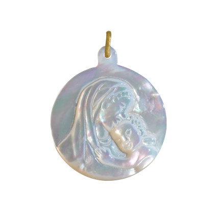 Pendentif Nacre Ronde Vierge à l'Enfant 2cm