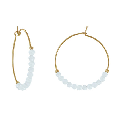 Boucles d'Oreilles Plaqué Or Créoles Perles Facettées de Grenat