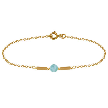 Bracelet Plaqué Or Deux Tubes et Une Perle de Larimar