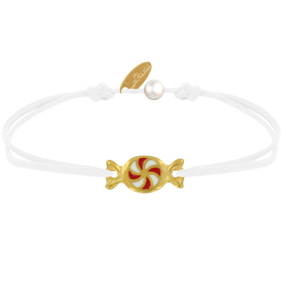 Bracelet Lien Laiton Doré Bonbon Rouge et Blanc