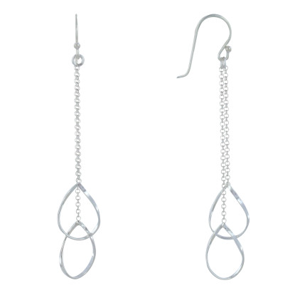 Boucles d'Oreilles Argent Deux Chainettes et Gouttes Ajourées