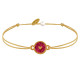 Bracelet Lien Médaille Laiton Doré Ronde Coeur Emaillée Rouge Pailletée
