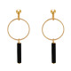 Boucles d'Oreilles Plaqué Or Cercle et Perle Rectangulaire Brillante