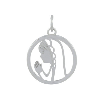Pendentif Argent Médaille Ronde Ajourée Vierge en Prière