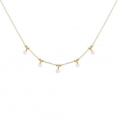 Collier Plaqué Or 5 Perles Facettées de Quartz Rose