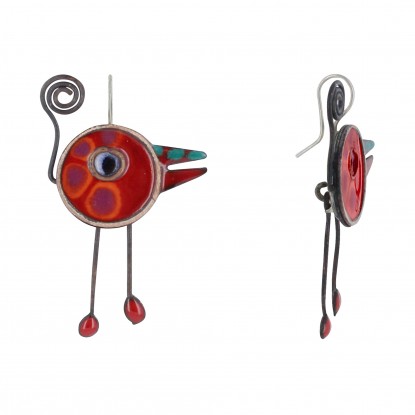 Boucles d'Oreilles Petits Oiseaux Émaillés Rouge