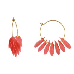 Boucles d'Oreilles Créoles en Acier Pétales en Bois