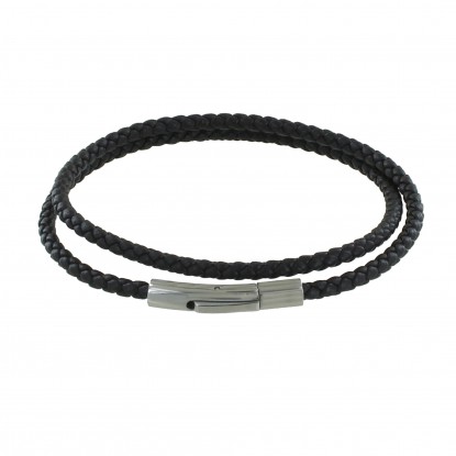 Bracelet Femme Double Tour Cuir Tréssé Rond pour Poignet de 18cm
