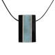 Collier Homme Cordon Noir Rectangle Corne Noir et Larimar