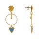 Boucles d'Oreilles Laiton Doré Cercle Goutte et Triangle Émaillé