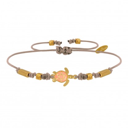 Bracelet Lien Laiton Doré Tortue Émaillé Orange