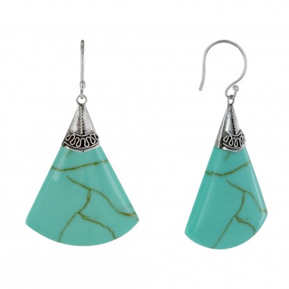 Boucles d'Oreilles Argent Éventail Couleur Turquoise