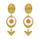 Boucles d'Oreilles Laiton Doré Cercle Pastille Coloré et Abeille