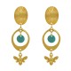 Boucles d'Oreilles Clip Laiton Doré Cercle Pastille Coloré et Abeille