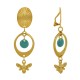 Boucles d'Oreilles Clip Laiton Doré Cercle Pastille Coloré et Abeille