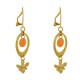 Boucles d'Oreilles Clip Laiton Doré Cercle Pastille Coloré et Abeille
