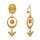 Boucles d'Oreilles Clip Laiton Doré Cercle Pastille Coloré et Abeille