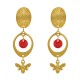 Boucles d'Oreilles Clip Laiton Doré Cercle Pastille Coloré et Abeille