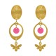 Boucles d'Oreilles Clip Laiton Doré Cercle Pastille Coloré et Abeille