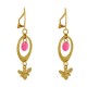 Boucles d'Oreilles Clip Laiton Doré Cercle Pastille Coloré et Abeille