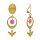 Boucles d'Oreilles Clip Laiton Doré Cercle Pastille Coloré et Abeille