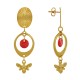 Boucles d'Oreilles Laiton Doré Cercle Pastille Coloré et Abeille