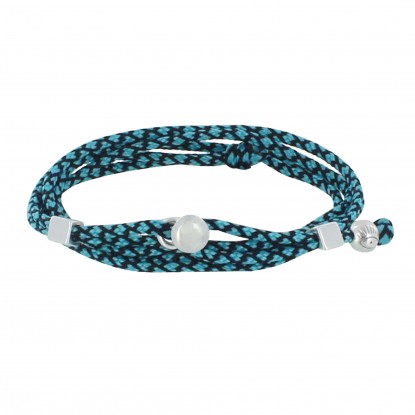Bracelet Homme Métal Argenté Cubes Fermoir Bouton et Lien en Paracorde