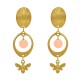 Boucles d'Oreilles Clip Laiton Doré Cercle Pastille Coloré et Abeille