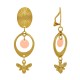 Boucles d'Oreilles Clip Laiton Doré Cercle Pastille Coloré et Abeille