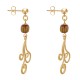 Boucles d'Oreilles Clous Métal Doré Perles Striées et Arabesques