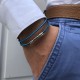 Bracelet Homme Double Tour Bicolore Cuir Tréssé Rond pour Poignet 19cm