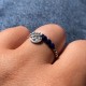 Bague Argent Elastique Bille et Trois Perles de Lapis Lazuli Facettée