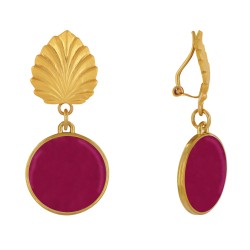 Boucles d'Oreilles Clips Laiton Feuille et Disque Émaillé