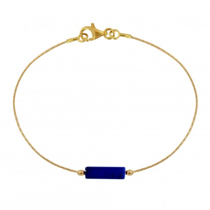 Bracelet Plaqué Or Cylindre de Lapis Lazuli