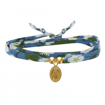 Bracelet Double Tour Lien Liberty et Petite Médaille Vierge Miraculeuse Plaqué Or