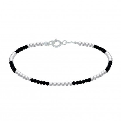 Bracelet Argent Perles et Onyx Noir Facetté M1