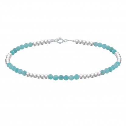 V Bracelet Perles Argent et Perles d'Amazonite Facetté M1