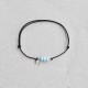 Bracelet Lien Noir 3 Anneaux de Larimar et Deux Perles Argent