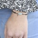 Bracelet Lien Noir 3 Anneaux de Larimar et Deux Perles Argent