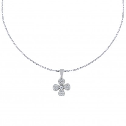 Collier Fleur Pendentif Argent Rhodié et Strass