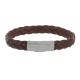 Bracelet Homme Cuir Marron Foncé Tréssé Plat Fermoir Acier Inoxydable