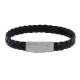 Bracelet Enfant Cuir Noir Tréssé Plat Fermoir Acier Inoxydable