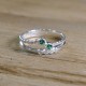 Bague Argent Double 2 Strass Vert et 4 Petits Strass Cristal