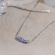 Collier Chaine Argent Rhodié Sept Perles Facettées de Tanzanite et Un Diamant Noir Facettée