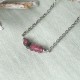 Collier Chaine Argent Rhodié Sept Perles Facettées de Tourmaline Rose et Un Diamant Noir Facettée