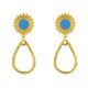 Boucles d'Oreilles Clips Laiton Soleil Émaillé et Goutte Martelée 