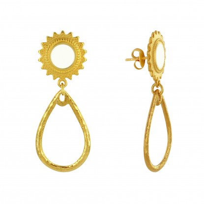 Boucles d'Oreilles Clous Laiton Soleil Émaillé et Goutte Martelée 